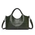 Classic dark green soft leather handbag, elegant commute shoulder crossbody tote bag. - Green
