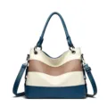 Color-block women shoulder bag stylish contrast tote handbag with top handles and strap blue - Blue