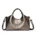 Metallic bronze soft leather handbag, stylish daily commuter tote with shoulder strap. - Bronze