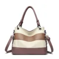 Women Large Capacity Color Block Tote Bag Casual Shoulder Handbag Stylish PU Leather Purse - Purple