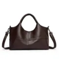 Dark brown soft leather handbag, stylish casual commuter shoulder bag with large capacity. - Brown