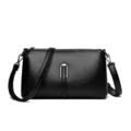 Vrouwen zwarte zachte lederen crossbody tas minimalistische casual tas hoofdaanzicht - Zwart