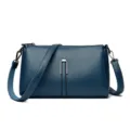Vrouwen blauwe zachte lederen crossbody tas, stijlvolle minimalistische forens schoudertas chic. - Blauw