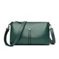 Women dark green soft leather crossbody bag, stylish minimalist shoulder bag for commute. - Green