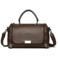 Brown leather shoulder handbag for women, stylish top handle tote bag with spacious design. - 26*14*16 / Coffee Brown