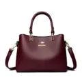 Burgundy PU leather handbag for women, elegant shoulder crossbody bag with stylish top handle. - Burgundy