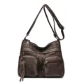 Borsa a tracolla donna marrone multitasche, elegante borsa a spalla vintage con cinghia regolabile. - nero caffè
