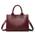 Borsa a mano da donna in pelle cerata bordeaux borsa a tracolla tote bag retrò chic - Borgogna