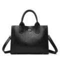 Borsa a mano nera in pelle cerata, borsa a tracolla vintage minimalista da donna. - Nero