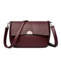 Women Burgundy PU Leather Shoulder Bag, Snake Pattern Flap Crossbody Bag Variant - Red