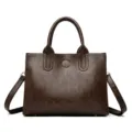 Borsa tote da donna in pelle cerata retro marrone, borsa a tracolla casual da lavoro - Caffè