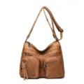 Borsa a Tracolla Marrone in Pelle PU con Tasche Multiple, Borsa Casual da Donna - Giallo