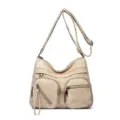 Borsa a tracolla beige da donna, grande borsa casual multitasche per uso quotidiano. - Bianco avorio