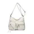 Borsa a tracolla donna bianca multi tasche, grande capacita per uso quotidiano style. - Bianco