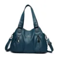 Blauwe grote capaciteit dames schoudertas, casual PU lederen handtas en crossbody tas. - Blauw