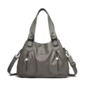 Grey women's leather handbag, elegant shoulder and crossbody bag with large capacity. - Gray