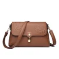 Braune geprägte weiche Leder Umhängetasche, elegante Schultertasche für Damen im Alltag. - Gelbbraun