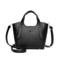 Black PU leather bucket handbag with shoulder strap, simple retro commuting style for women. - Black