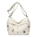 White vintage shoulder bag for women, PU leather crossbody handbag with multi pockets. - Off White