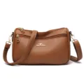 Brown PU leather shoulder bag for women, casual crossbody purse with multi-pocket and strap. - Coffee