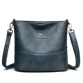 Classic soft leather shoulder bag for women, large capacity commuter handbag with metal logo. - 23*11*22CM / Blue