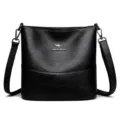 Women black soft leather bucket bag casual retro crossbody shoulder bag large capacity - 23*11*22CM / Black