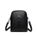 Black leather crossbody bag for women, stylish small shoulder purse with metal clasp and zip. - 14*7*19 / Black