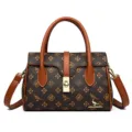 Brown monogram women handbag, stylish retro PU leather crossbody bag with top handle. - 27*12*18 / Brown and Brown