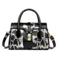 Patent leather women shoulder bag black white snake pattern chic retro handbag crossbody - 27*12*18 / Black Leopard Print