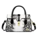 Women patent leather handbag black white snake print top handle crossbody retro shoulder bag - 27*12*18 / White Floral