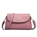 Pink leather shoulder bag for women, stylish crossbody bag with elegant leaf embossing. - 27*9*18 / Purple