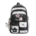 Cute black and white star backpack for school girls, large capacity lightweight multi-pocket daypack. - Backpack / Black