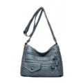 Women soft PU leather crossbody bag multi pocket casual shoulder handbag grey daily use - Blue