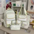 Cute aesthetic green backpack tote bag set multi-compartment student school travel casual bag - Backpack Style / Light Green