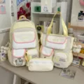 Cute yellow plaid school backpack and tote bag multi-pocket student casual set for daily use. - Backpack Style / Yellow
