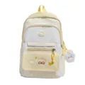 Yellow and white checkered cute school backpack with front pockets and plush pendant for students. - With Pendant / Yellow