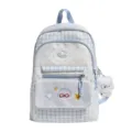 Cute blue and white plaid backpack with cartoon astronaut embroidery and cute plush pendant. - With Pendant / Blue