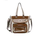 Cute large capacity canvas tote bag with transparent window and shoulder strap for daily use. - Shoulder Bag / Khaki