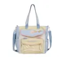 Cute pastel canvas tote bag with transparent window, large capacity school shoulder bag. - Shoulder Bag / Blue
