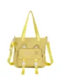Cute yellow cat ear canvas tote bag, versatile student shoulder crossbody bag with pockets. - With Pendant / Yellow