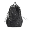 Black canvas school backpack with star patterns and gothic embroidery for daily use. - With Pendant / Black