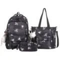 School backpack set for girls, multi-compartment cartoon print student book bag 3pcs. - Backpack Without Pendant / Black