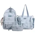 Cute 3-piece school backpack set with bear print, multi-compartment design for students. - Backpack Without Pendant / Blue