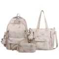 Cute bear print school backpack set with tote bag and pencil case for students and teens. - Backpack Without Pendant / Beige