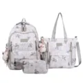 Korean style 3-piece school backpack set with cute bear print, multi-compartment design for students. - Backpack Without Pendant / Gray