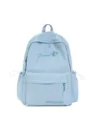 Light blue casual solid color college school backpack for women, lightweight daily travel bag. - With Pendant / Blue