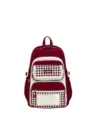 Red and white plaid student backpack large capacity casual school bag daily daypack - With Pendant / Red