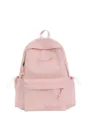 Pink casual nylon school backpack for teen girls and college students light daily travel bag. - Pink