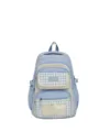 Blue plaid student backpack with clear pocket large capacity casual school bag for daily use - With Pendant / Blue