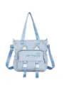 Cute blue kitten canvas tote bag with cat ears, large capacity school shoulder bag for students. - With Pendant / Blue